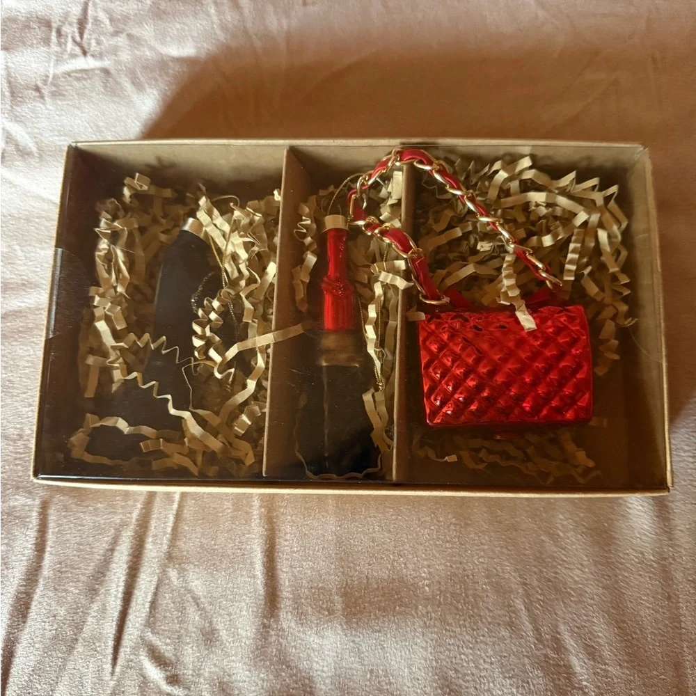 Target Gold Red & Black Ornament Set Purse Lipstick High Heel